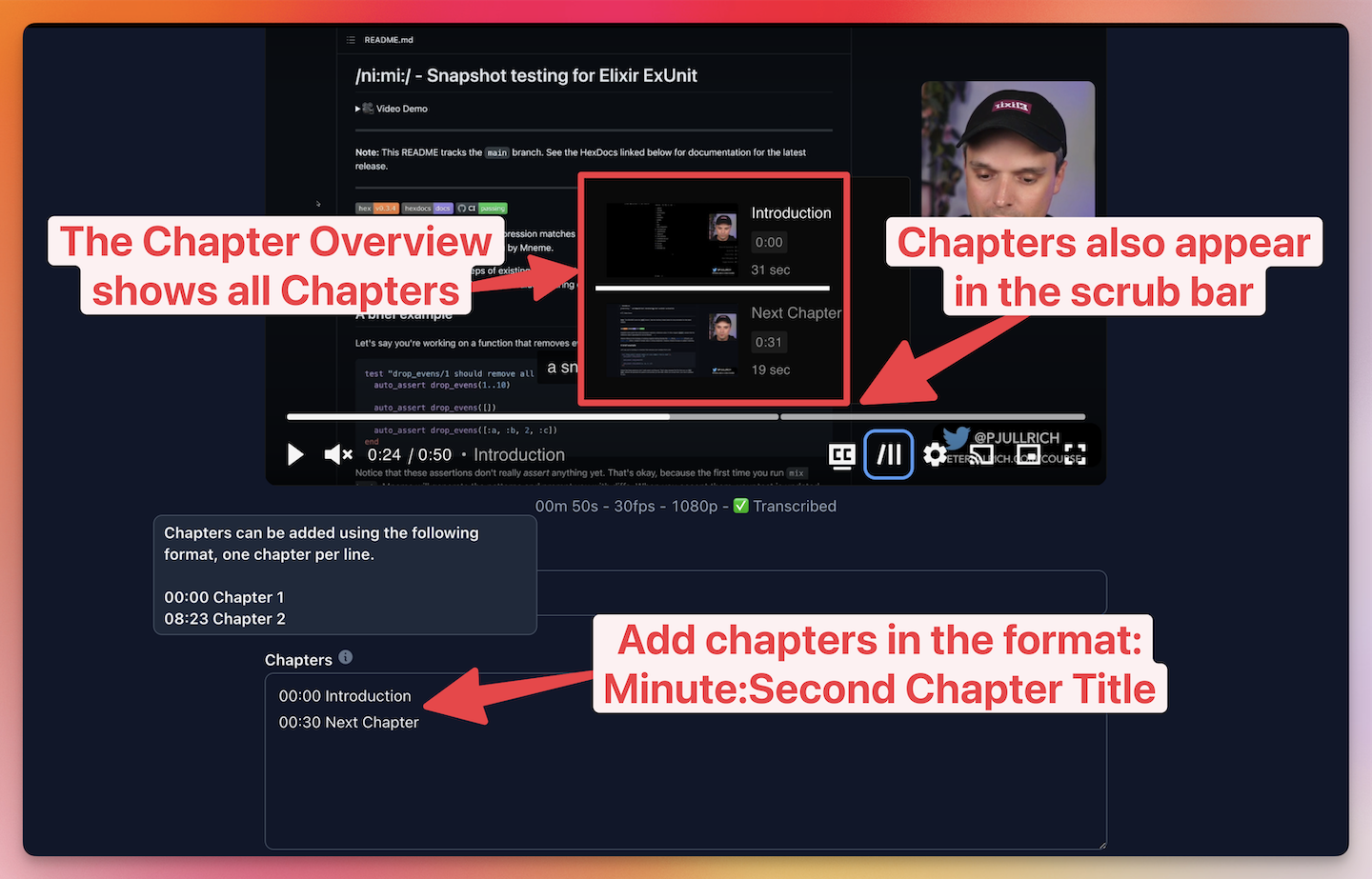 The lesson edit view and how to add lesson chapters